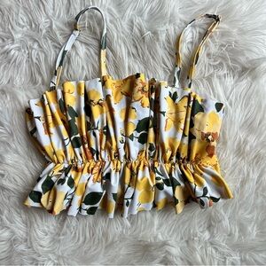 Kortni Jeane Yellow Floral Women's Oversized Ruffle Top Swimsuit Bikini Small